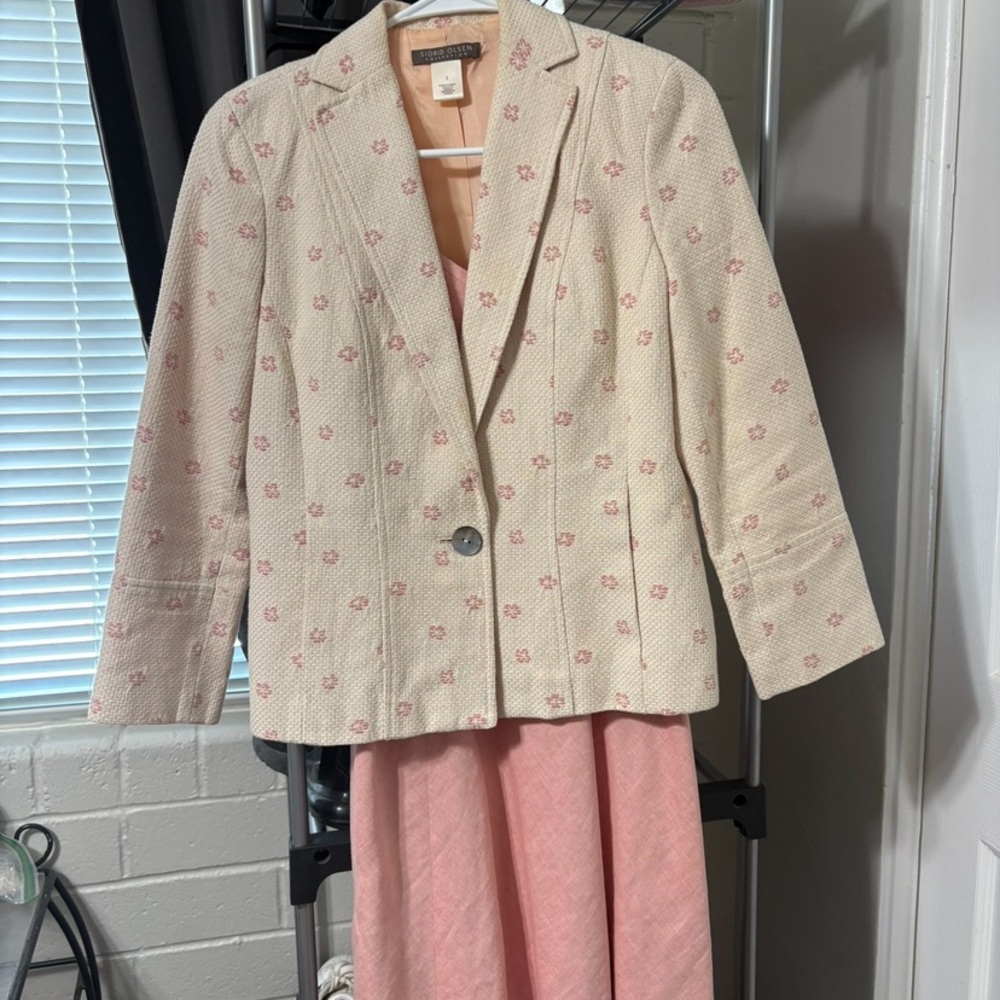 Sigrid Olsen Cream Blazer with Pink Floral Design